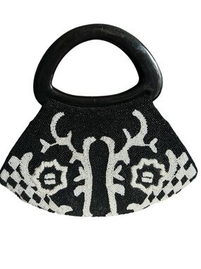 Swee Lo NY Vintage Black and White Seed Bead Art Deco Evening Bag